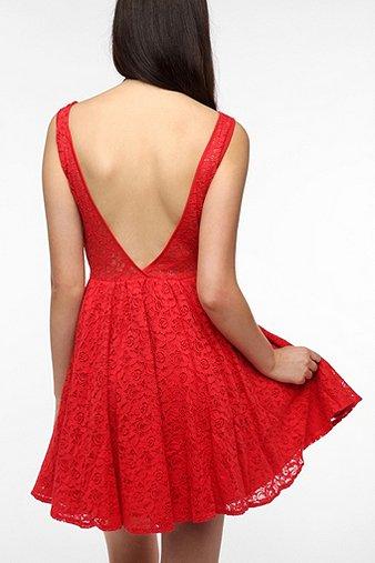 Pins And Needles Backless Lace Dress - Red - 0